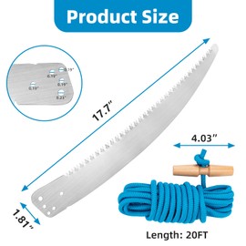 15 Inch Pole Saw Blade & 20 Ft Tree Pruner Rope for Fiskars Extendable Pole Pruner, Manual Tree Trimming Replacement Kit for Fiskars, Including Branch Cutter Blade & Long Rope with Handle (PR-20)