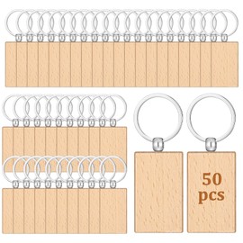50Pcs Wood Keychain Blank, Unfinished Laser Engraving Blanks