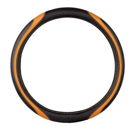 Custom Accessories Sport Steering Wheel Cover, Car Steering Wheel Cover, Vegan Leather Steering Wheel Cover, Black Steering Wheel Cover, Interior Car Accessories - Black/Orange