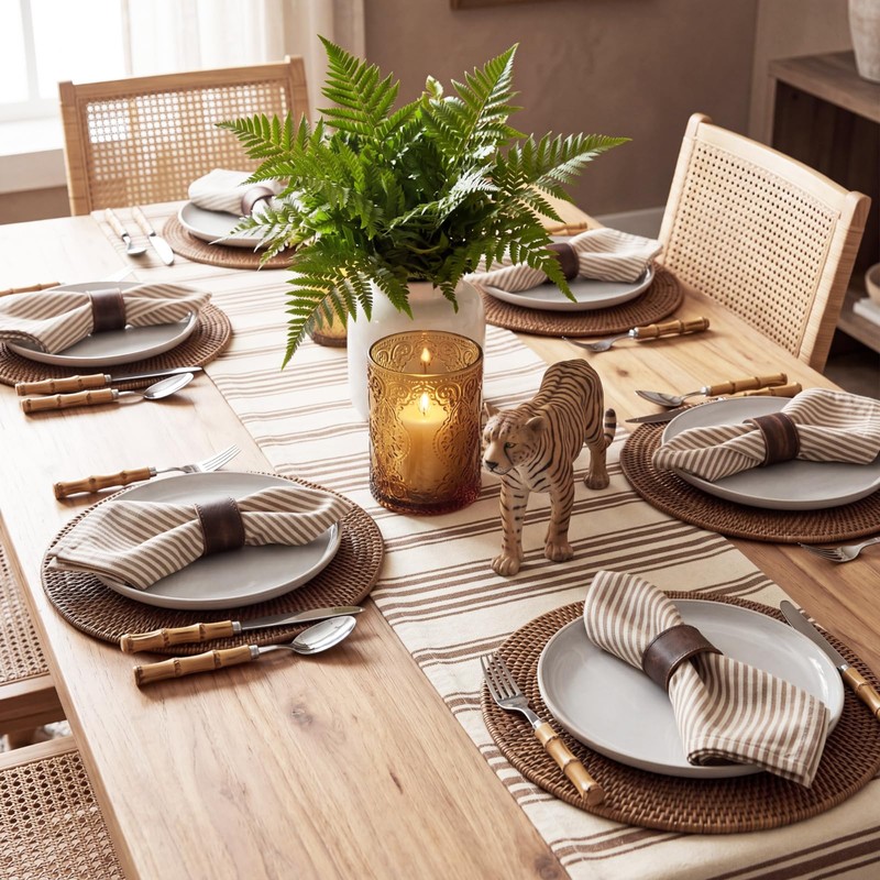 Set of 12 Brown Narrow Stripe Cloth Napkins, Linen Cloth