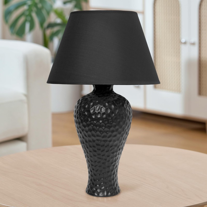 Simple Designs LT2004-BLK-LB 20.08" Textured Stucco Curvy Ceramic Table Lamp