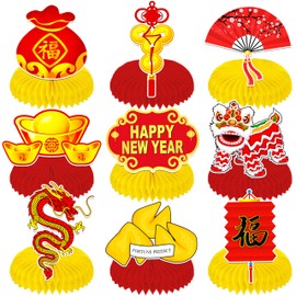 11pcs 2026 Chinese New Year Honeycomb Centerpieces Chinese New Year Party Centerpiece for Table Lunar New Year Decorations for 2026 Year of The Horse Themed Party Spring Festival Supplies