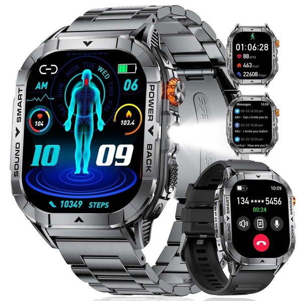 SUNKTA EF17 Mens Smart Watch with LED Flashlight, 2.13'' Amoled