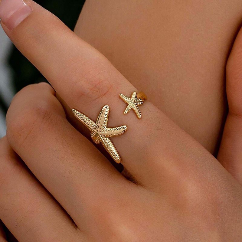 Inateannal Boho Starfish Rings Gold Starfish Open Rings Vintage Adjustable