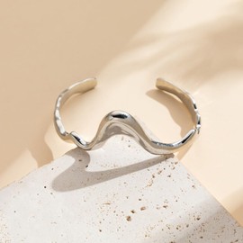 Vanesseva Punk Dripping Water-drop Necklace Bracelet for Women Men Unisex Thick Drippy Chain Liquid Metal Collar Rocker Hip-hop Choker Bangle Cool Metallic Unique Funky Statement Grunge Jewelry Set