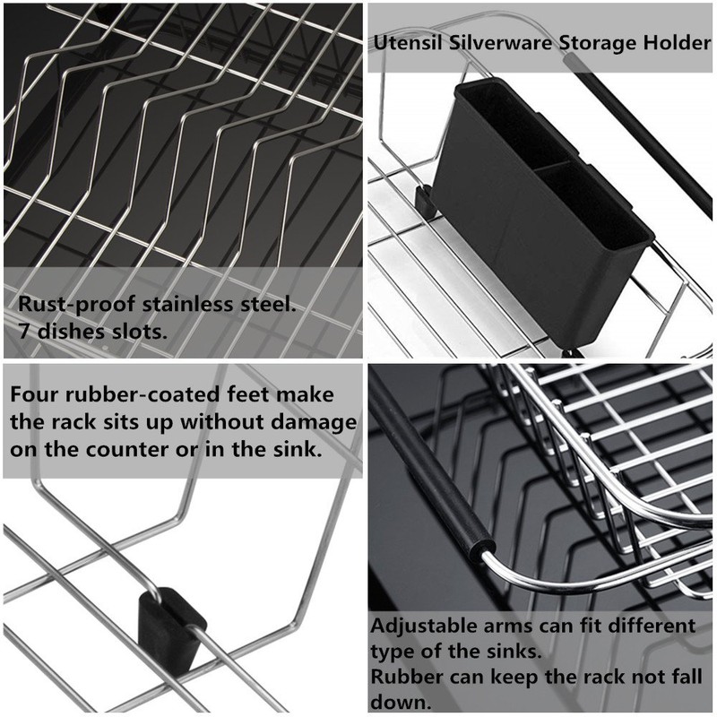 SANNO Expandable Dish Drying Rack Over The Sink Dish Drainer