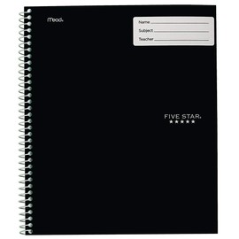 Five Star Interactive Notetaking, 1 Subject, Wide Ruled Spiral Notebook, 100 Sheets, 11" x 8-1/2", Black (06560AA2)