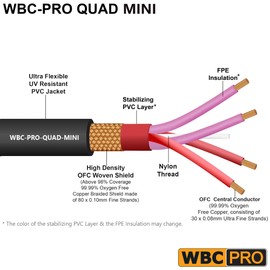 30 Foot - WBC-PRO-Quad-MINI Ultra-Silent Ultra-Flexible Balanced Mini-Star-Quad Auxiliary Cable with Neutrik-Rean 3.5mm Gold Mini TRS Plugs