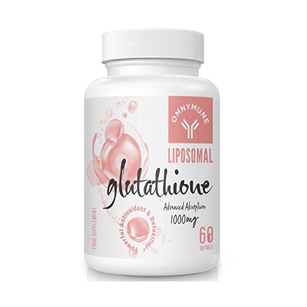 Liposomal Glutathione Supplement 1000mg, Reduced Glutathione Softgels with Vitamin C, for Anti-Aging, Detox, Brain, Immune Health, Better Absorption, L-Glutathione 60 Capsules per Bottle