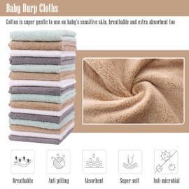 Cute Castle Ultra-Soft Baby Washcloths, 16 Pack - 9" by 9", Gentle on Sensitive Skin for Face and Body, Plush, Super Absorbent Wash Clothes for Girls and Boys,White+Brown+Grey+Sage Green