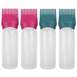 FZWONVUC 4 Pack Root Comb Applicator Bottle, Hair Oil Comb Applicator for Hair Dye, Shampoos, Salons (Red+Green)