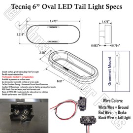 Pair of USA Made 6" Oval RED LED Stop Turn Tail Light Grommet Trailer Truck