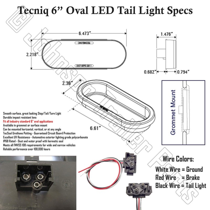 Pair of USA Made 6" Oval RED LED Stop Turn