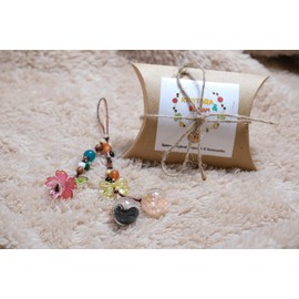 Handmade Beaded Charm with Glass Flower, Bow Beads & Mini Globe Orbs – Boho Keychain with Adjustable Cord | KNOTORA & BLOOM by Darunita (Green & cream)