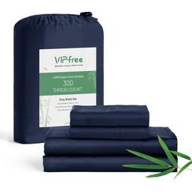 Vipfree King Sheet Set, 100% Rayon Derived from Bamboo, 4-Piece, 16 Inch Deep Pockets, Cooling Sheets for King Size Bed Set, Breathable & Silky Soft, Hotel Bedding Sheets & Pillowcases, Navy Blue