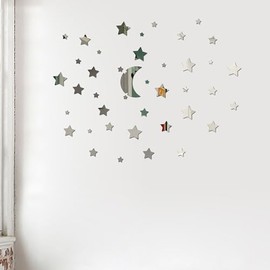 40PCS Moon and Star Wall Decals,Wall Stickers,Atomic Moon Vinyl Decal Star Walls Decals Celestial Decor for Baby Kids Bedroom Home DIY Decor