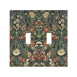 Naiqadnehz Decorative Switch Plates Vintage Dark Floral William Morris Green Flower 2 Gang Double Toggle Outlet Light Switch Cover Wall Plate Electrical Faceplate for living Room Home Decor