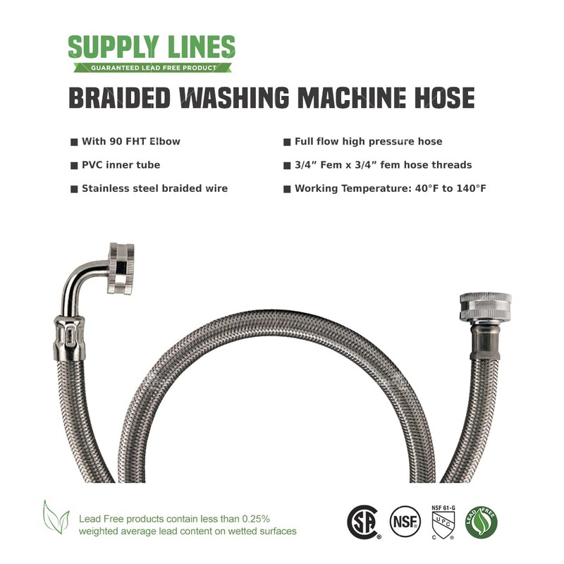 Everflow 2586-2 Washing Machine Hose With 90 Degree Elbow, for