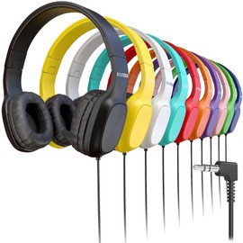 10 Pack Bulk Wired On-Ear Leather Headphones with 3.5mm Connector, Oval Metal Housing, Multi