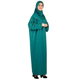 Prien Women Prayer Dress With Hijab Tasbih Muslim Set Islamic Clothes Abaya Jilbab Dubai Kaftan For Eid Ramadan (Green)