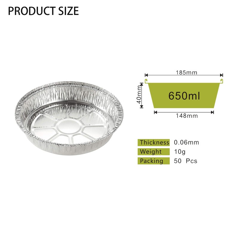 Quixotical 50pcs Aluminium Foil Pans, Round Trays, Disposable Dishes, Durable