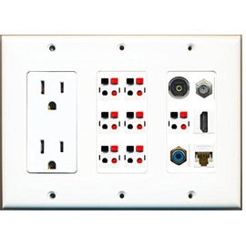RiteAV - (3 Gang 15A Power Outlet HDMI Coax Cat6 RCA Blue 7 Speaker Toslink Wall Plate