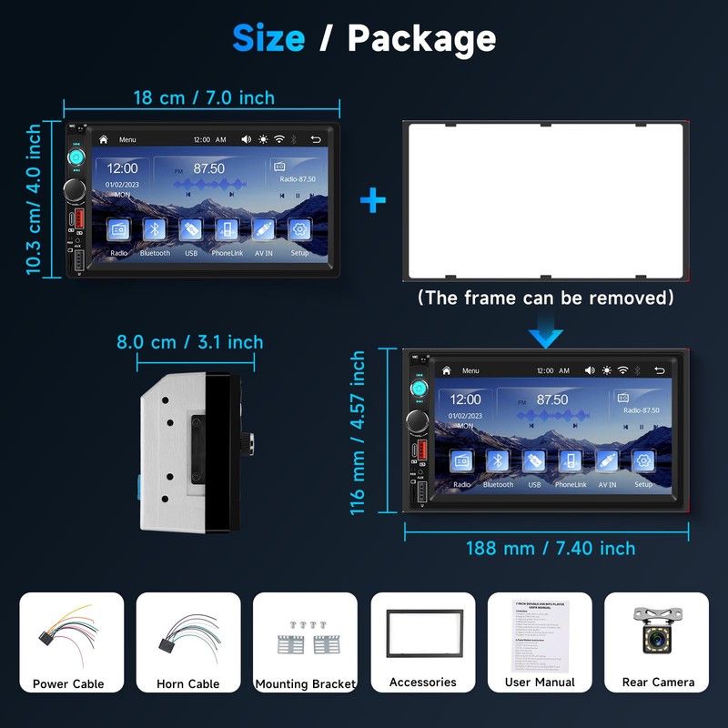 Upgraded Double Din Car Stereo with Wireless Carplay Android Auto,