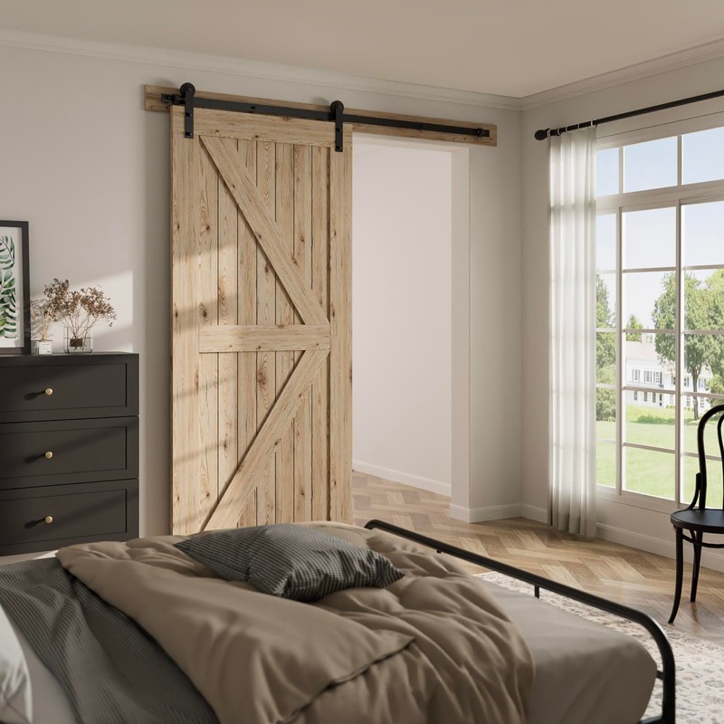 CCJH 12.6FT Single Sliding Barn Door Hardware Kit Black Carbon