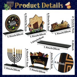 CPicdn 5Pcs Happy Passover Wooden Centerpieces Sign, Happy Pesach Table Sign CHAG Sameach Wood Table Topper Decoration, Passover Seder Meal Home Office Desk Shelf Decor Jewish Holiday Party Supplies