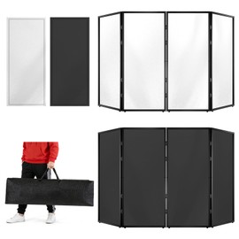 NULTRUMA Portable DJ Facade Booth with Foldable Cover Screen, Black Steel Frame & 4 Detachable Panels, Includes White/Black Projector Display Scrims, 48"x42" DJ Table Stand for Events, Parties, Shows