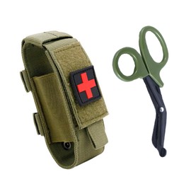 Upgrade Tourniquet Pouch with Shear, Molle Tourniquet Holder, Tactical TQ Trauma Tourniquets Scissors(Without Tourniquet) (Military Green)