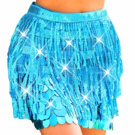 Zoestar Pink Sequin Skirt, Glittery Belly Dance Skirt, Mermaid Costume for Women, lightblue, Unit size