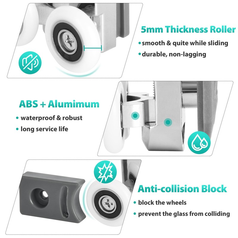 4 Pieces Shower Door Rollers Curved Shower Door Wheels 23mm