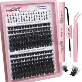 MIKIWI Lash Clusters with Bottom Lashes Kit Fluffy Cluster Eyelash Extensions Kit Wispy 9-16mm D Curl Volume Cluster Lashes with Bond & Seal, Lash Applicators(U01+60D+80D)