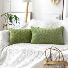 UGASA Lumbar Throw Pillow Cover, Cable Knit Accent Cushion Case Decorative Cushion Pillowcases, 1 Pack (12"x20", Green)