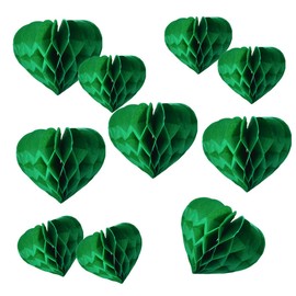 Heart Shaped Honeycomb Balls Party Decorations 10 Pieces 6" 8" Tissue Paper Pom Poms Flower Balls for Birthday Wedding Party Baby Shower Nursery Wall Decor (10pcs Dark Green)