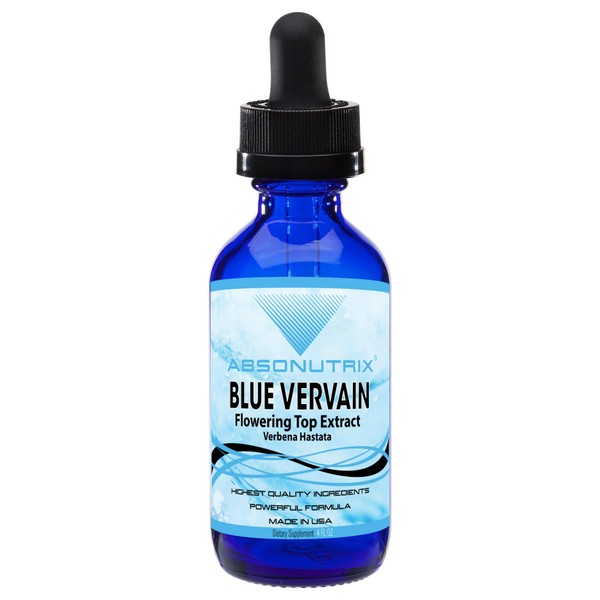 Absonutrix Blue Vervain Flowering Top Extract 650 mg 4 Fl Oz, 118 Servings, High Bioavailability, Quick Absorption, Cruelty-Free Products, Non-GMO, Third-Party Tested, GMP-Certified, Made in USA
