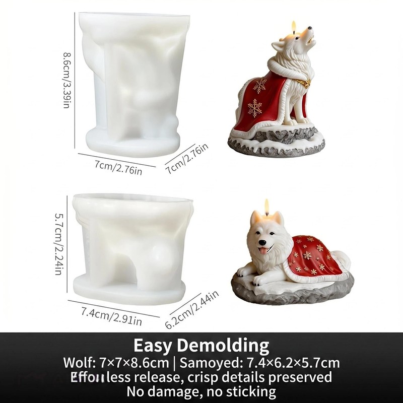 Permulaan 3D Premium Wolf & Samoyed Dog Silicone Candle Molds