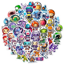 Cartoon Astronaut Stickers for Laptop (Pack of 50), Gift for Children, Teenagers, Adults, Boys, Astronaut Stickers, Waterproof Vinyl Stickers for Scrapbooking, Skateboard, Car, Luggage