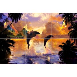 Ceramic Backsplash Tile Mural Dolphin Whale Underwater Ocean Fish Kitchen/Bathroom/Shower - Celestial Harmony II - Christian Riese Lassen
