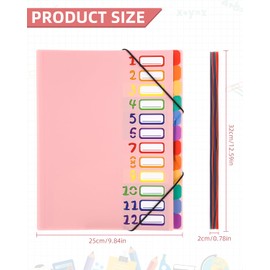 Document Folder A4, Portable Expanding Folder with 12 Compartments, with Labels, A4 Project Folder, with Elastic Band, Waterproof, for Desk Organisation and Storage of Project Documents, Pink