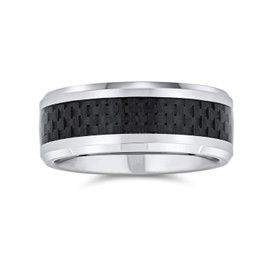 Geometric Pattern Grey Black Carbon Fiber Inlay Couples Titanium Wedding Band Rings for Men for Women Comfort Fit 8MM