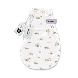 TRÄUMELAND – LIEBMICH Babyschlafsack Little Farm grün | atmungsaktiver Babyschlafsack | 2.5 TOG | mitwachsender Ganzjahresschlafsack für Sommer und Winter |Öko-Tex 100 zertifiziert | ab 0 Monate