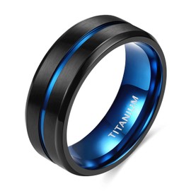 Tigrade Titanium Ring 6mm 8mm Blue Centre Groove Wedding Band Comfort Fit Matte for Men Women (8MM, 13.5)