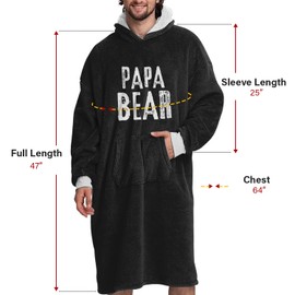 Vprintes Papa Bear Hoodie Blanket - Gifts for Dad from Daughter Son Wife - Dad Gift for Birthday Christmas