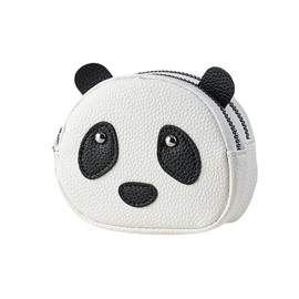 LOHGOU Panda Shape Double Zipper Coin Purse Coin Case PU Leather Coin Purse Mini Portable Wallet for Women, white