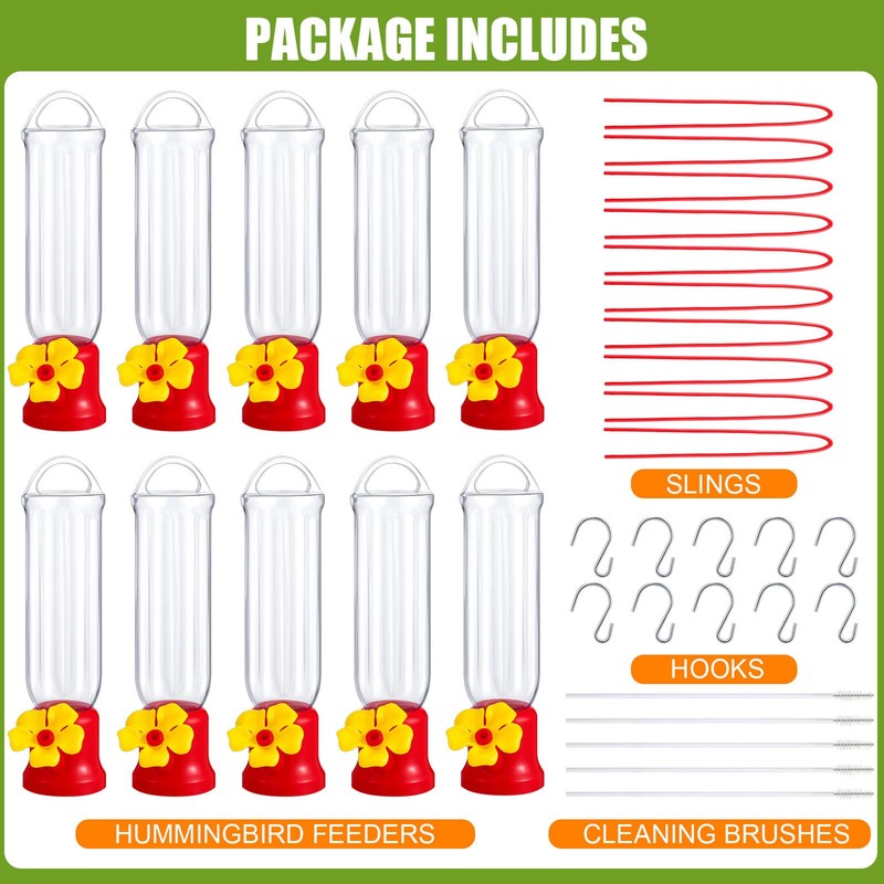 Sunnyray 10 Pack Small Hummingbird Feeder for Outdoors Mini Plastic