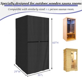 Agustone Outdoor Waterproof Sauna Cover, Heavy Duty Cover for Single Person Wood Infrared Home Sauna, UV-Anti Fade-Resistant All-Weather Protection -Black, 36"W x 29"D x 60"H