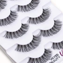 VEYESBEAUTY False Eyelashes Wispy Lashes Lightweight Natural Look Fluffy 3D Layered Volume Faux Mink Thin & Invisible Band Dreamy Lashes, Comfortable and Reusable, 5 Pairs