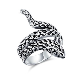 Personalize Unisex Boho Fashion Statement Vintage Style Garden Animal Pet Reptile Egyptian Wrap Coil Serpent Snake Ring Band For Men Women Oxidized .925 Sterling Silver Customizable